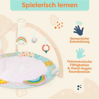 B. baby – Spielbogen Baby aus Holz – Weiche Krabbeldecke – mit Sensorik Spielzeug zum Aufhängen – Sp
