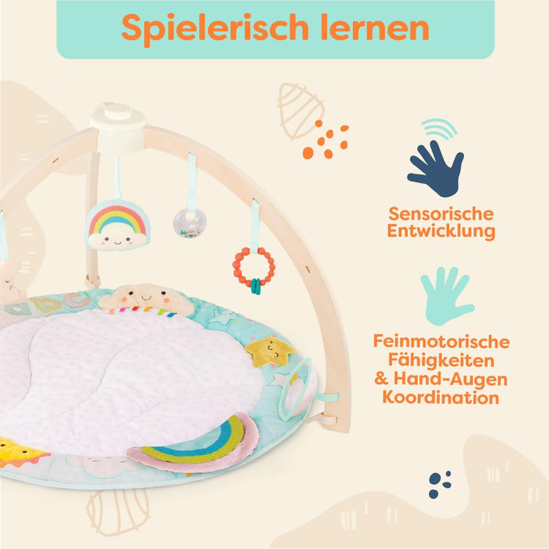 B. baby – Spielbogen Baby aus Holz – Weiche Krabbeldecke – mit Sensorik Spielzeug zum Aufhängen – Sp
