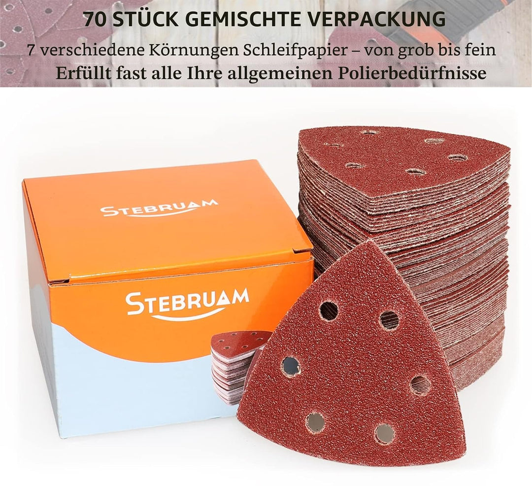 STEBRUAM Deltaschleifer Schleifpapier Dreieckschleifer, 50 Stück Delta Schleifpapier Klett Schleifpa