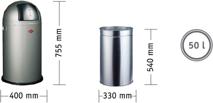 Wesco 175 831 Pushboy Abfallsammler 50 Liter schwarz 40 x 40 x 75.5cm (L/B/H),