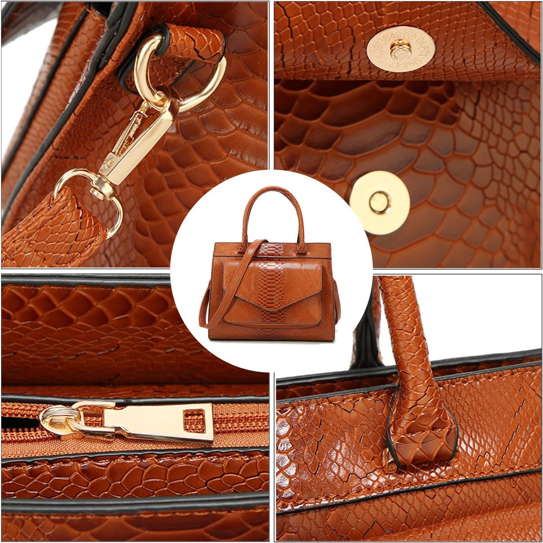 Damen Henkeltasche mit Schulterriemen aus PU-Lackleder Schlange Textur Schultertasche Umhängetasche