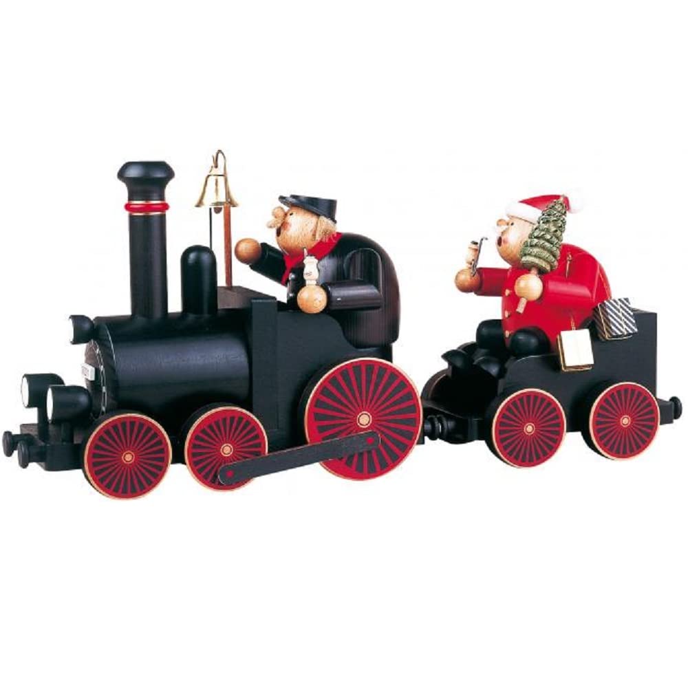 KWO Olbernhau 21609 Räuchermännchen Lokführer mit Eisenbahn, 2-teilig, 22 cm