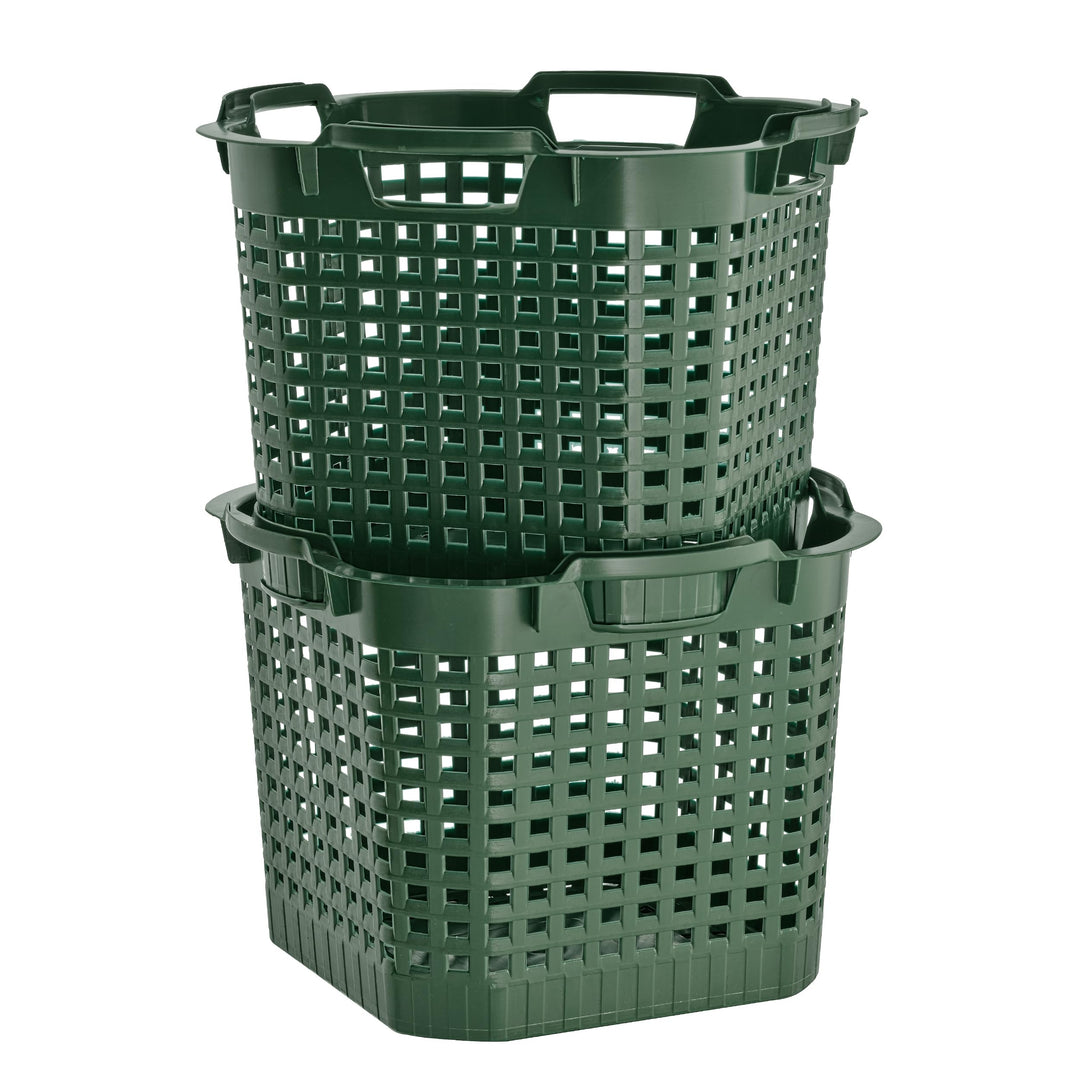 BURI 2x Erntekorb Gartenkorb lebensmittelecht - 25L Kartoffelkorb Obstkorb Laubkorb grün, drehstapel