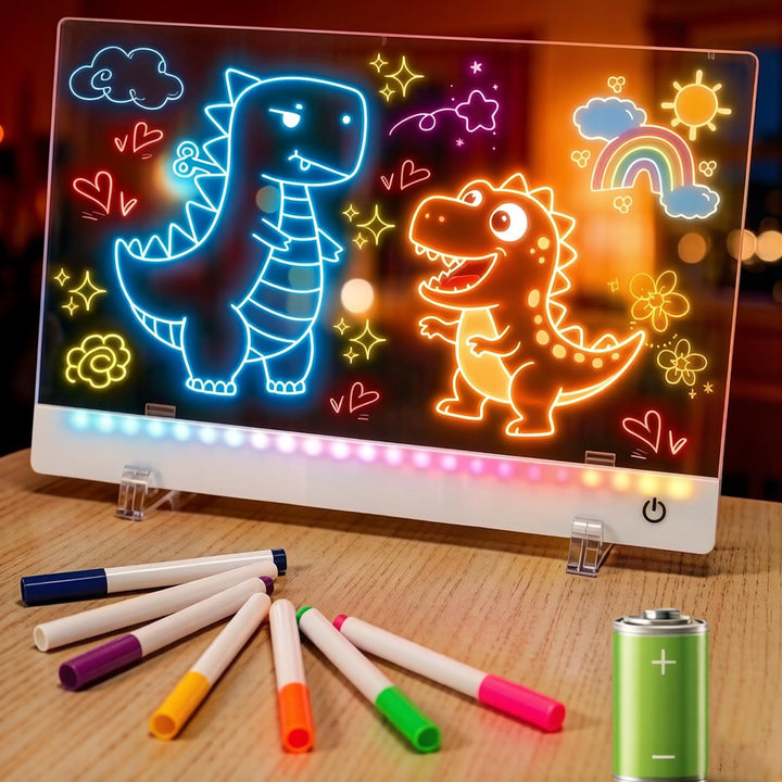 LED Zeichenbrett, Wiederaufladbare LED Notiztafel mit Farben, 30x20cm LED Zeichentafel für Zeichnen