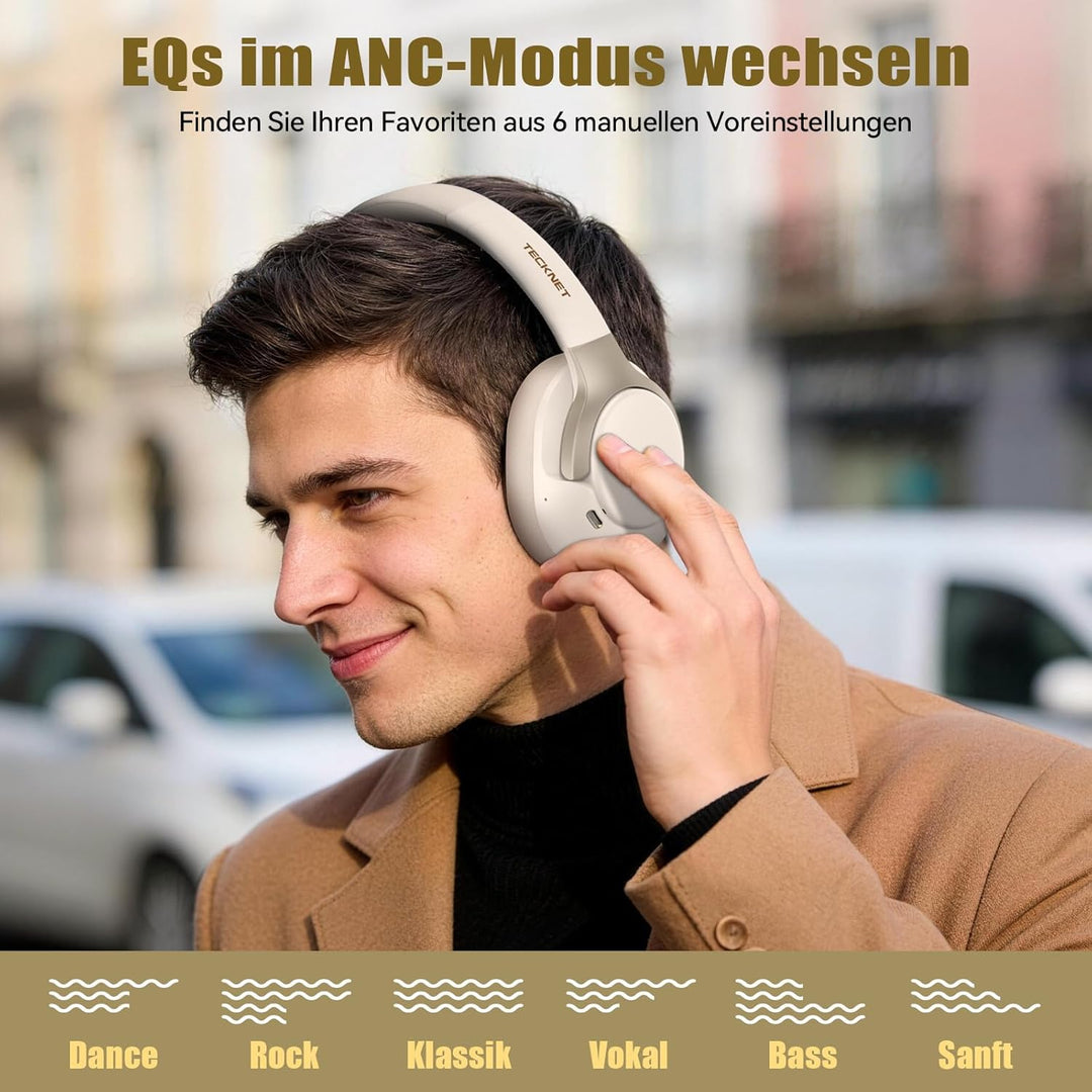 TECKNET Over Ear Kopfhörer Bluetooth mit Hybrid Active Noise Cancelling, Kabellose Bluetooth 6.0 Kop