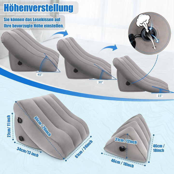 SAHEYER Aufblasbares Rückenlehnen Beinkissen Set, 2 verstellbare aufblasbare Keil-Lesekissen Ergonom