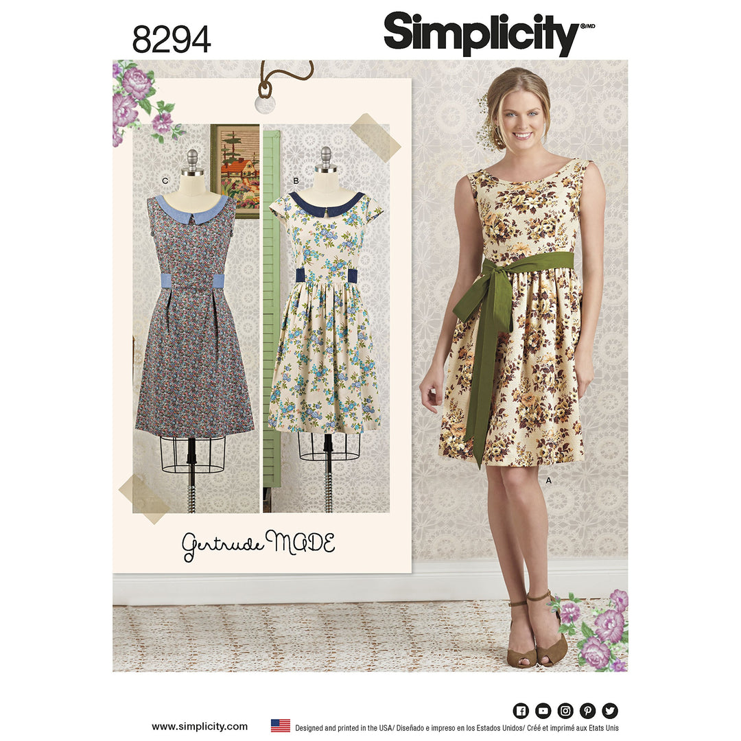 Simplicity 6–44–12–14 Misses/Petite Kleid und Schärpe Schnittmuster, weiss