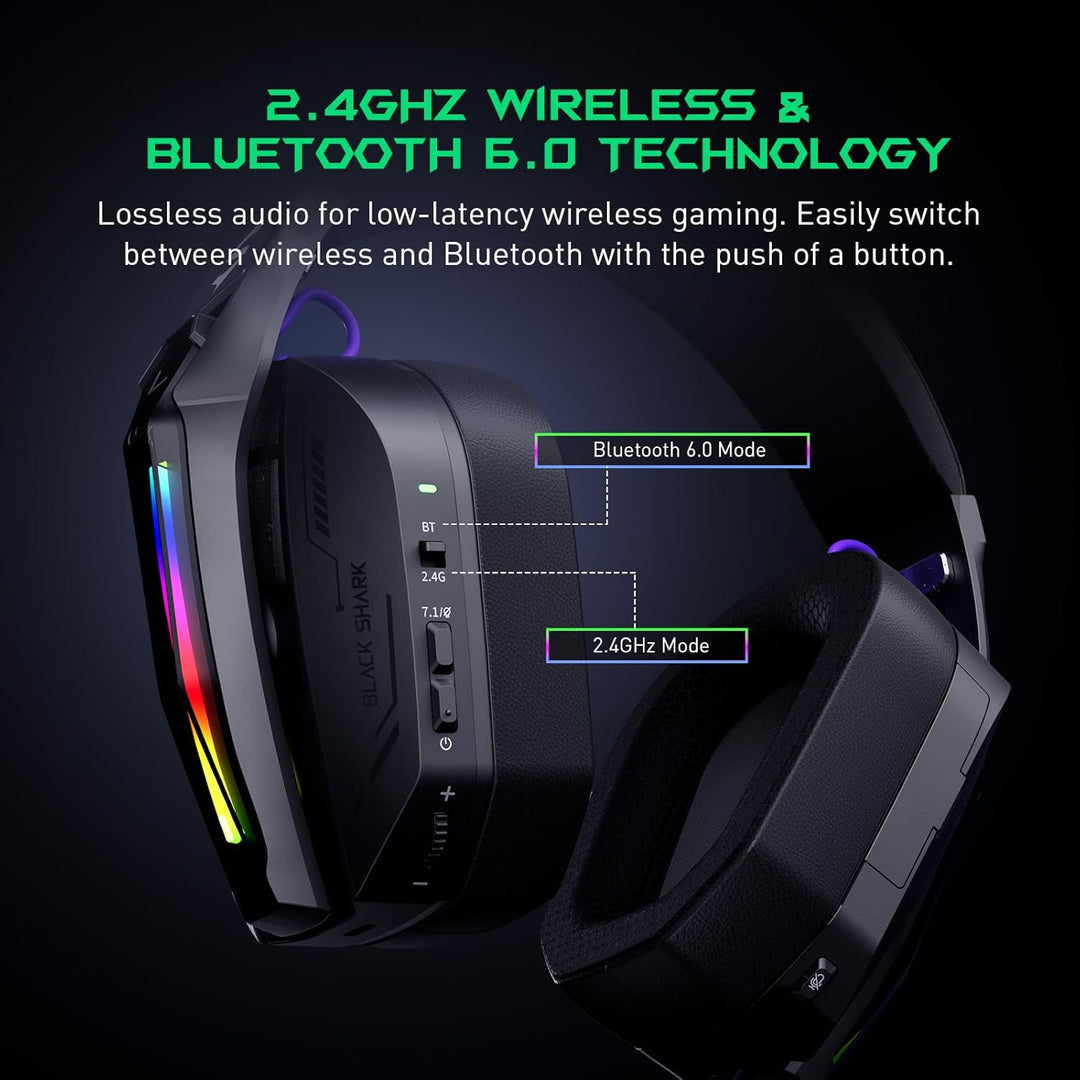 Black Shark Wireless Gaming Headset, Bluetooth 6.0 Gaming Kopfhörer Kabellos mit USB- und Typ-C-Ansc