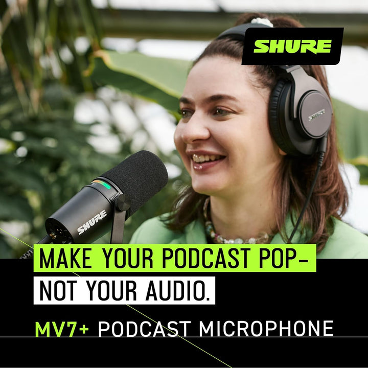 Shure MV7+ Podcast Mikrofon-Verbessertes Audio, LED-Touchpanel, USB-C- und XLR-Ausgänge, Auto-Level-