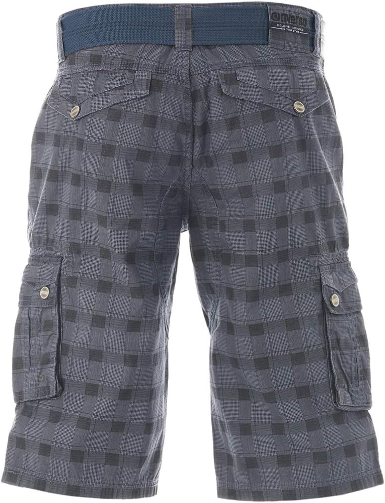 riverso Herren Cargo Shorts RIVAnton Regular Fit Gürtel Taschen Sommer Baumwolle Basic Kurze Kariert