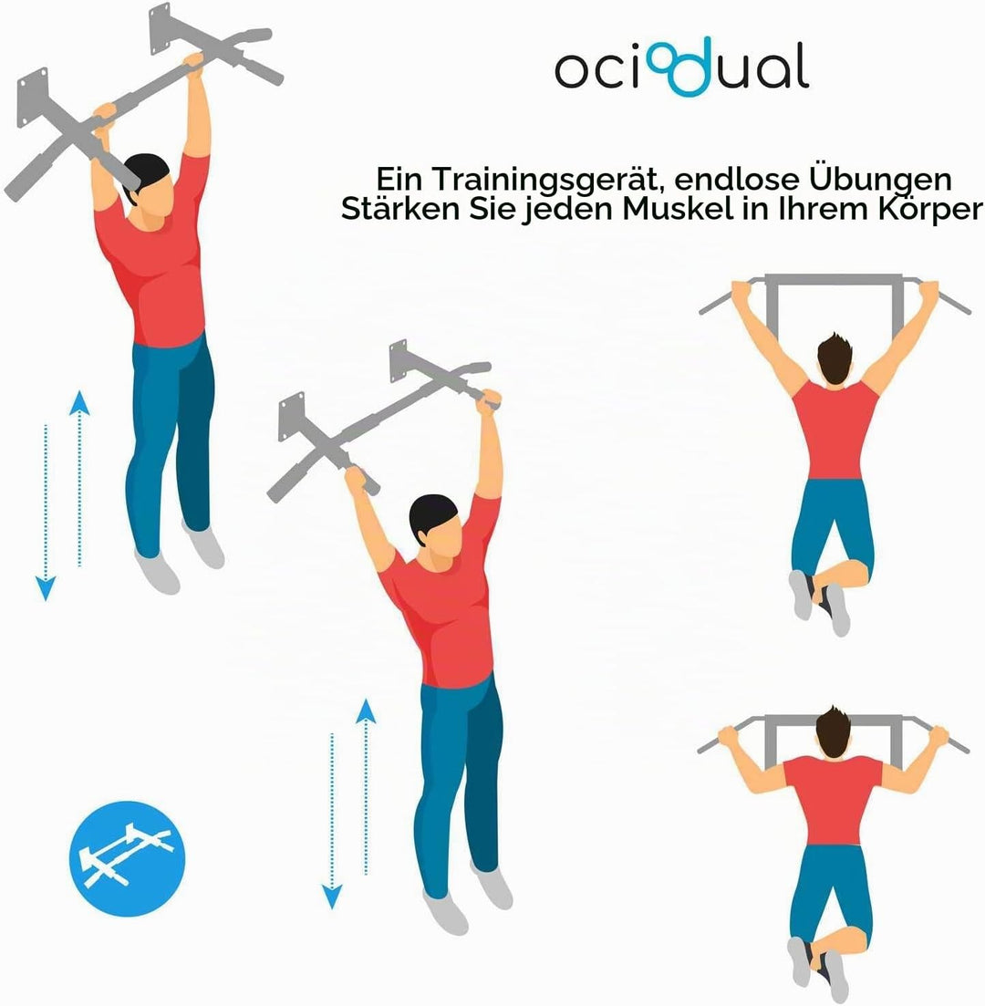 OcioDual Klimmzugstange für die Wand, Pull Up Klimmzugstange, bis 350 kg, Schwarz, Fitnessstudio für