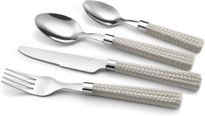 Amefa PAILLE Besteck Set 6 Personen | Essbesteck 24-teilig | helle Griffe im Flechtdesign | Besteck