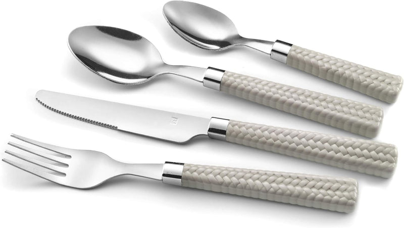 Amefa PAILLE Besteck Set 6 Personen | Essbesteck 24-teilig | helle Griffe im Flechtdesign | Besteck