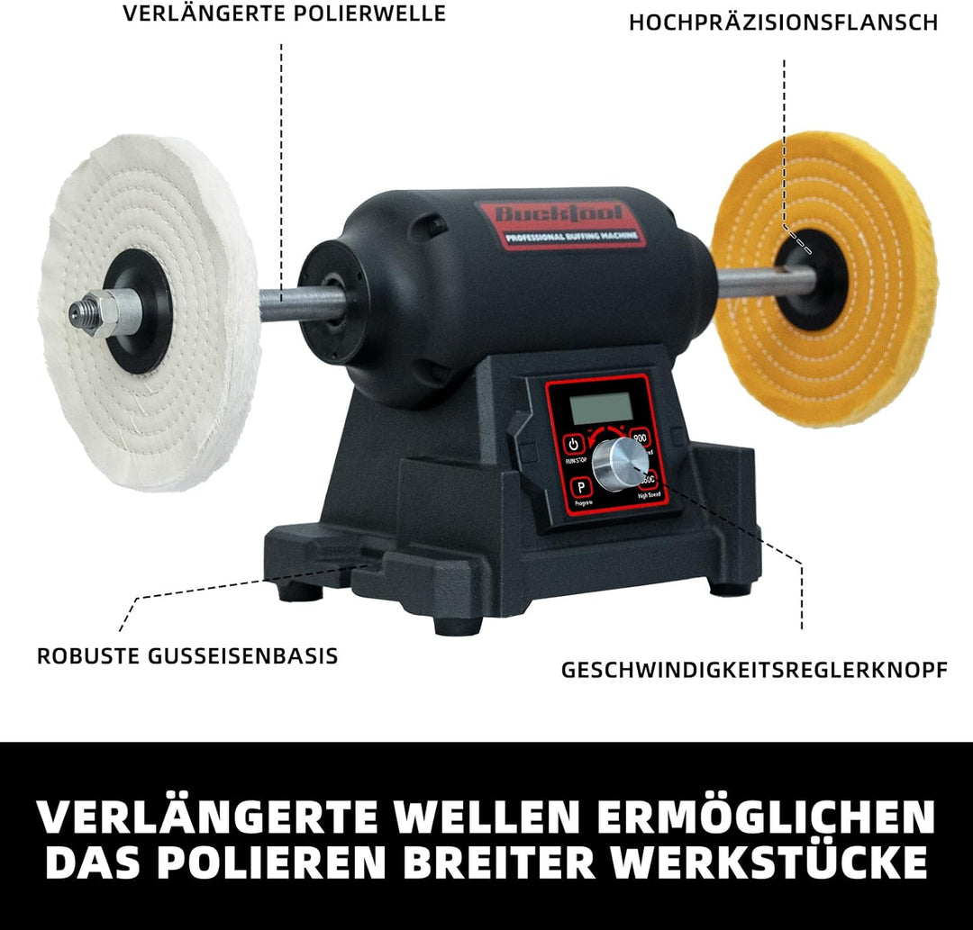 BUCKTOOL 750W Tischpoliermaschine mit VFD-Motor, 200-mm-Tischpolierkopf mit variabler Drehzahl, 900–