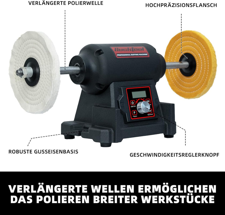 BUCKTOOL 750W Tischpoliermaschine mit VFD-Motor, 200-mm-Tischpolierkopf mit variabler Drehzahl, 900–