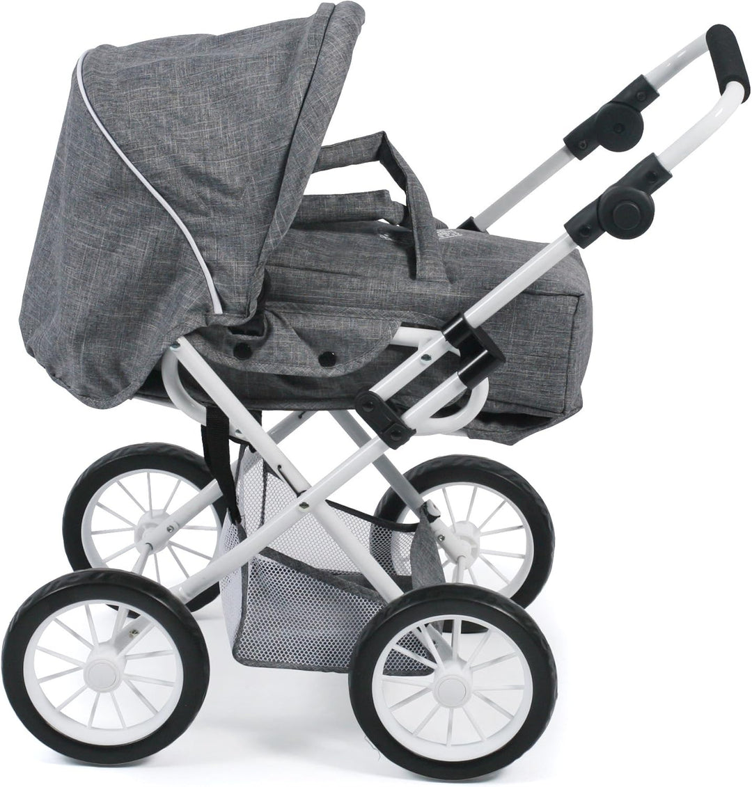 Bayer Chic 2000 - Puppenwagen Leni, 2in1 Kombipuppenwagen mit herausnehmbarer Tragetasche, Jeans gra