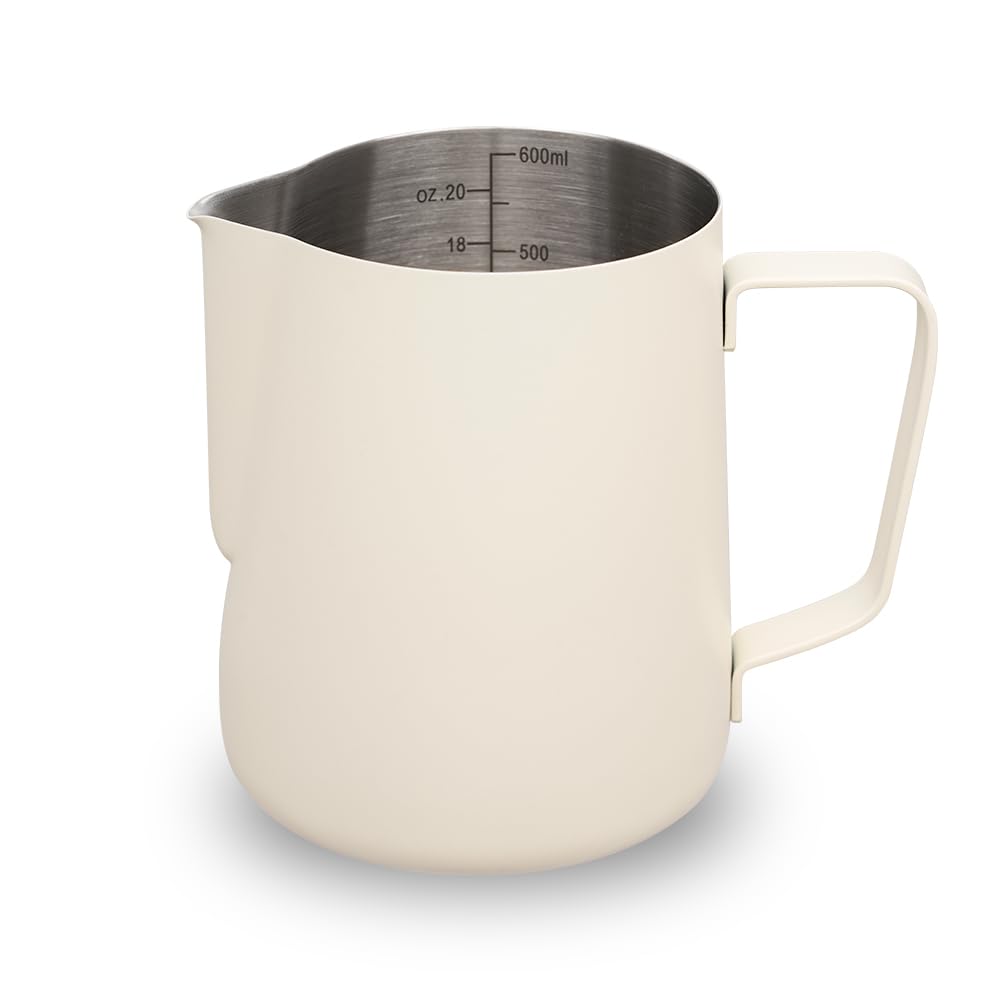 watchget Milchaufschäumkrug, 600 ml, Edelstahl, Espresso-Krug für Cappuccino und Latte Art, Cremewei