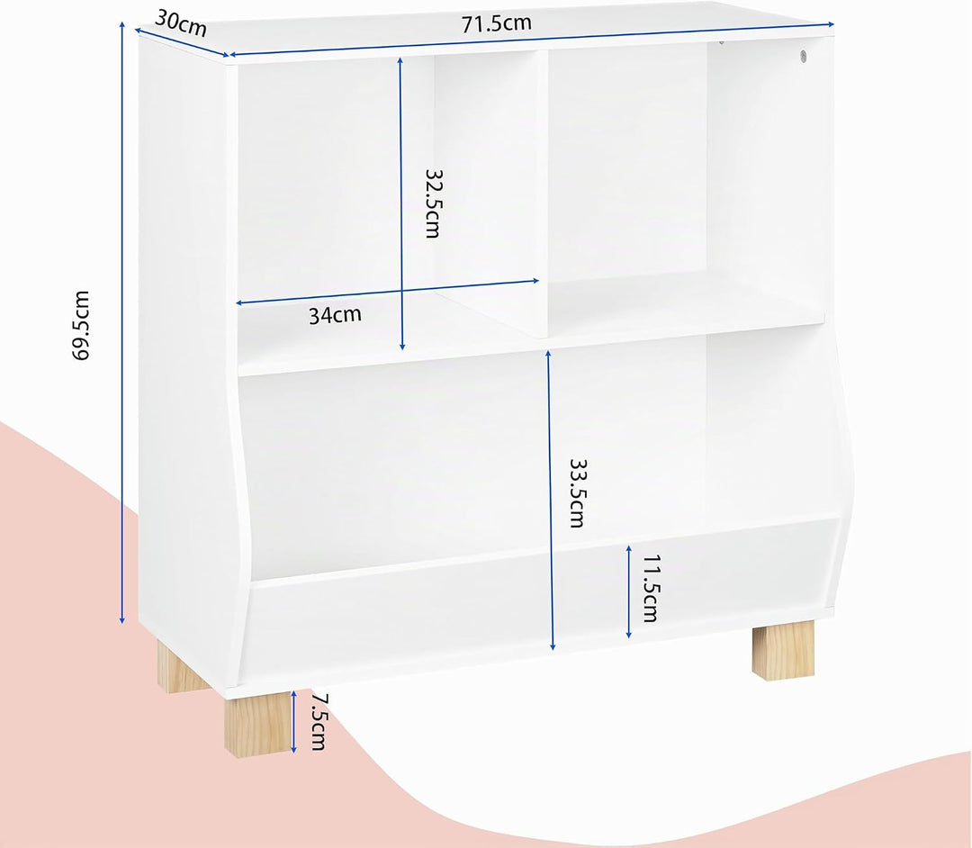 Lestarain Bücherregal Kinder, Regal weiss mit 3 Fächern, Montessori Kinderregal, Spielzeugregal mit