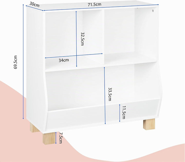 Lestarain Bücherregal Kinder, Regal weiss mit 3 Fächern, Montessori Kinderregal, Spielzeugregal mit
