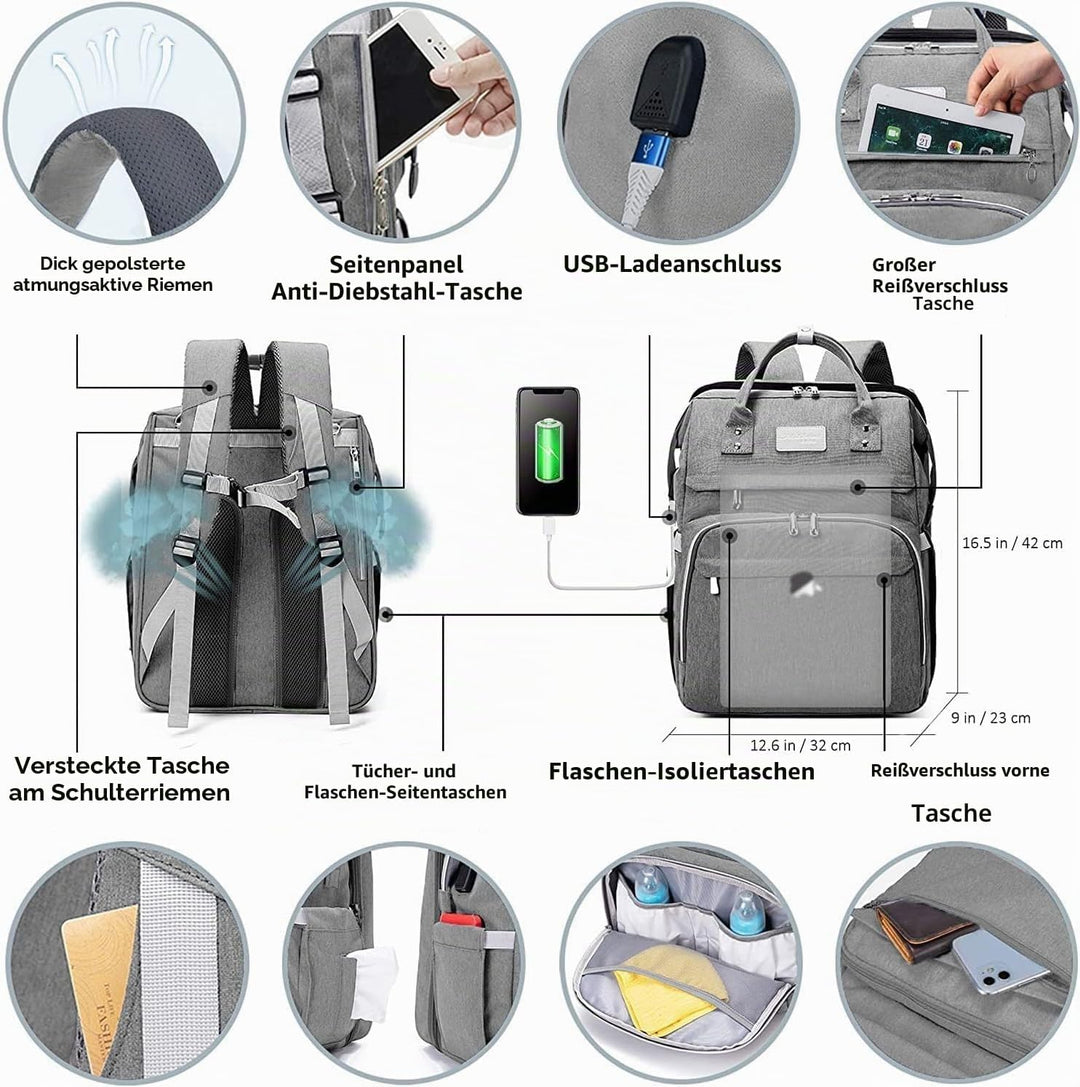 7 in 1 Wickeltasche, verlängerte Tasche für Babys, multifunktional, tragbar, mit Bett, mehrfarbig