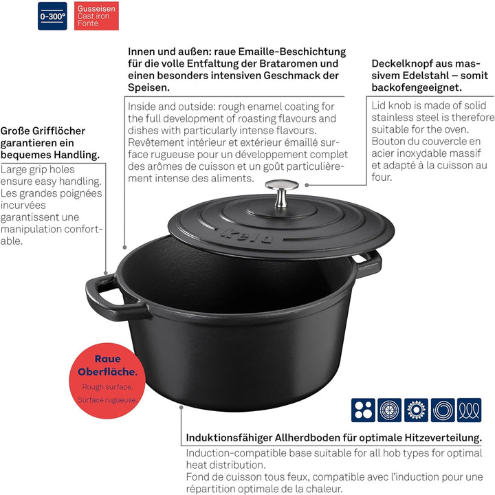 Kela Calido Bräter, Gusseisen, Schwarz, 5 Liter, Schwarz