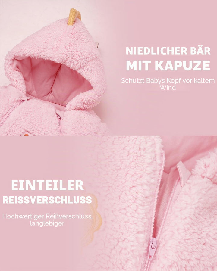 JiAmy Baby Winter Overall Mit Kapuze Schneeanzüge Outfits Fleece Bär Strampler Jungen Mädchen Jumpsu