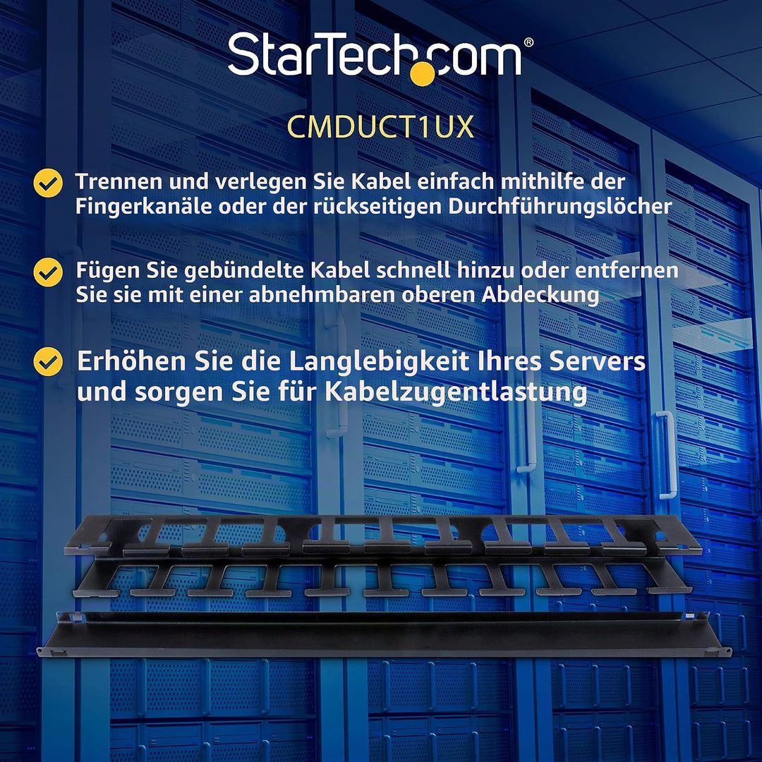 StarTech.com Horizontaler 1HE Rack Finger Kabelkanal mit Abdeckung - 19" Netzwerk/serverschrank Fing