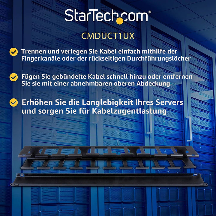 StarTech.com Horizontaler 1HE Rack Finger Kabelkanal mit Abdeckung - 19" Netzwerk/serverschrank Fing