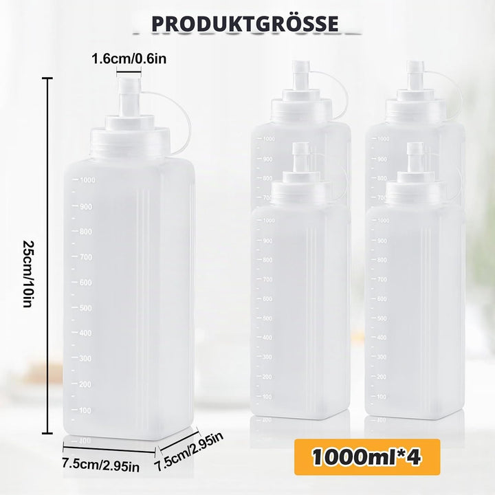 4 Stück Squeeze Flasche, 1000ml Quetschflasche mit Kappen, Squeeze Condiment Flaschen, Leer Plastick