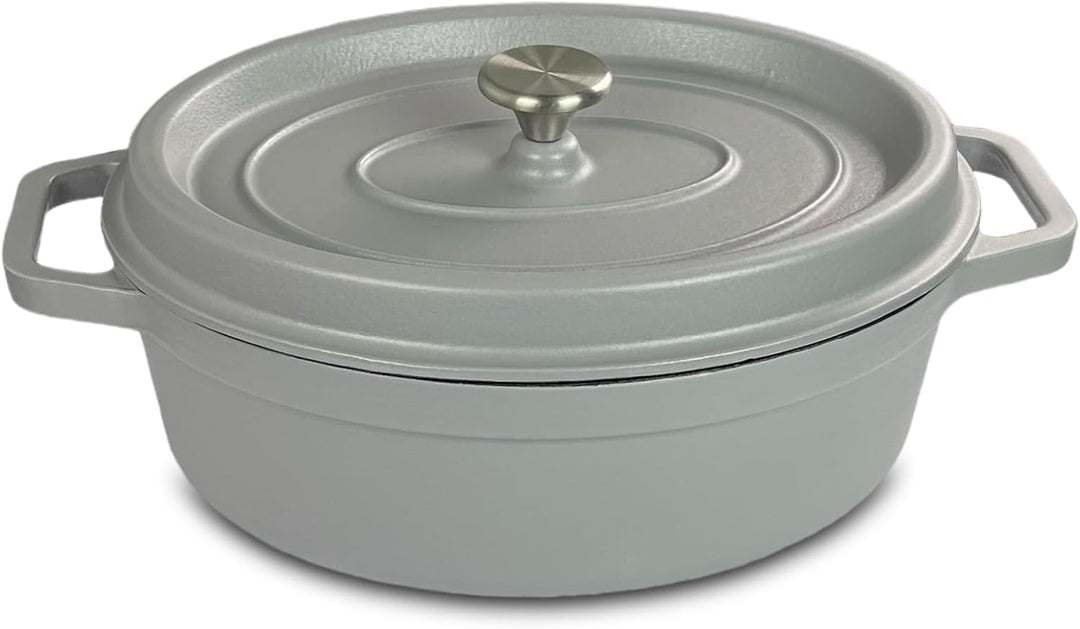 osoltus Bräter oval Gusseisen Schmortopf mit Tropfdeckel hellgrau 33 cm oval Hellgrau, oval Hellgrau