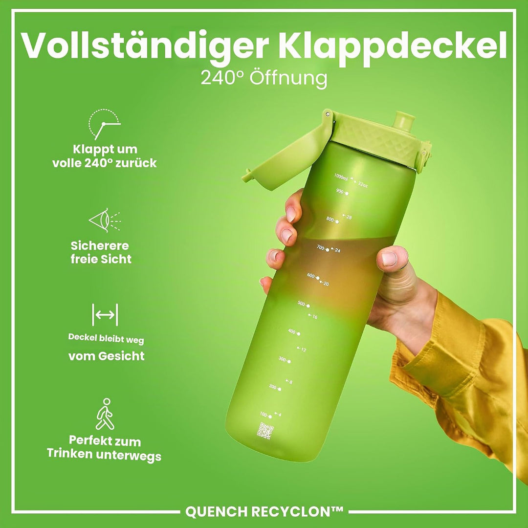 ION8 1 Liter Trinkflasche, 1000ml, Auslaufsicher, Einhandöffnung, Sichere Verriegelung, Spülmaschine