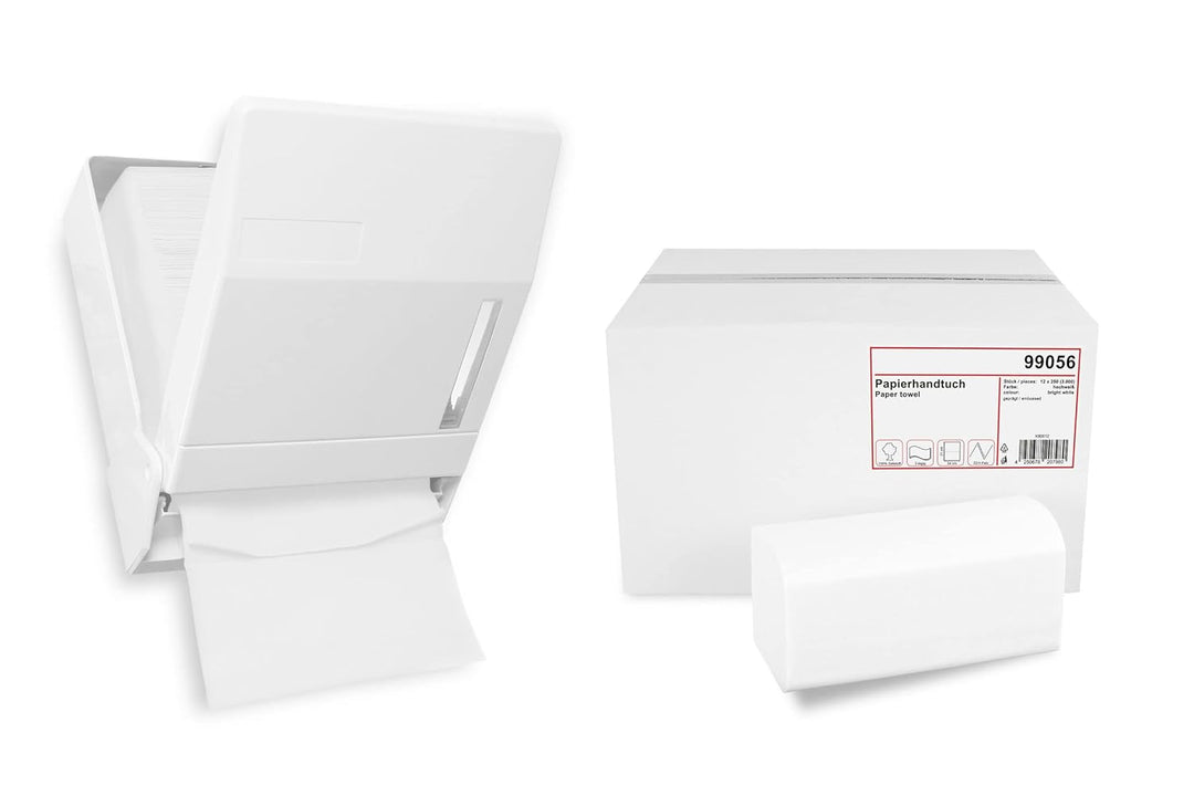 Handtuchpapierspender im Set | weiss, Kapazität für ca. 600 Blatt | mittlere Grösse | Sichtfenster z