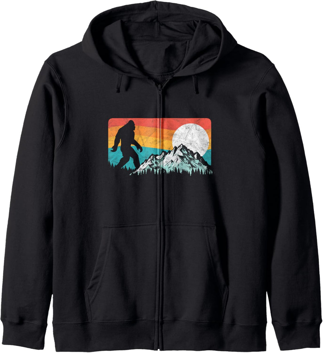 Retro Bigfoot Silhouette Rocky Mountains 80s Graphic Kapuzenjacke