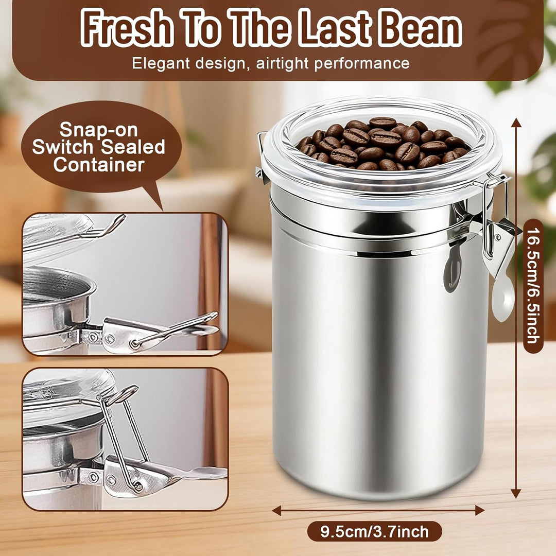 Hapivida Luftdichte Vakuum Kaffeedose, 1200ml Edelstahl Kaffeepulver Dose mit Aroma-Deckel und Versc