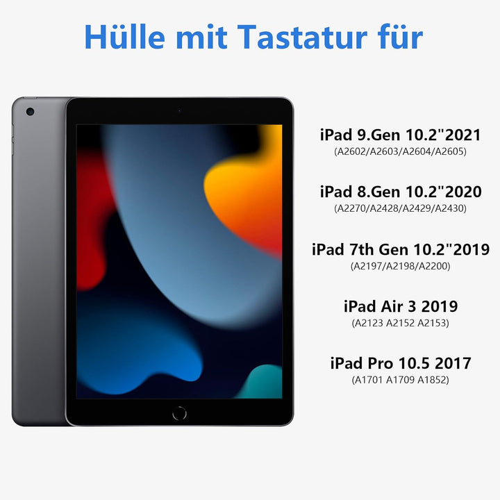 BQSS Tastatur Hülle für iPad 10.2 Zoll (9/8/7 Generation), für iPad Air 3rd und iPad Pro 10.5, Magne