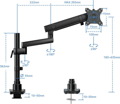 PUTORSEN Monitor Halterung für 17"-32" Bildschirme, Premium Aluminium Schwenkbare Neigbare Einzelarm