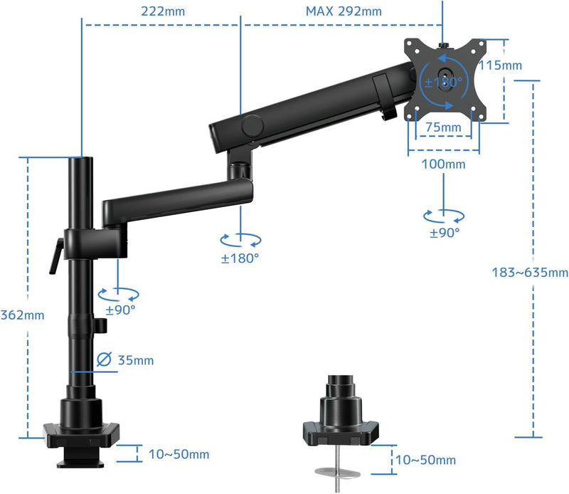 PUTORSEN Monitor Halterung für 17"-32" Bildschirme, Premium Aluminium Schwenkbare Neigbare Einzelarm