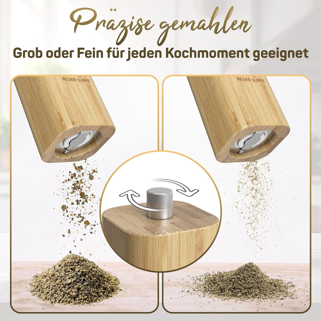 ELBFUCHS® Salz und Pfeffermühle Holz Gross [NEU] Liebevolles 2-er Set Pfeffer und Salzmühle mit Kera
