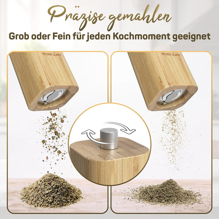 ELBFUCHS® Salz und Pfeffermühle Holz Gross [NEU] Liebevolles 2-er Set Pfeffer und Salzmühle mit Kera