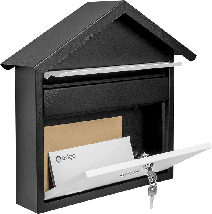 ADGO Modern Black &amp; White Edition Stylisch Briefkasten 365 mm x 400 mm x 75 Wandmontiert Wasserdicht