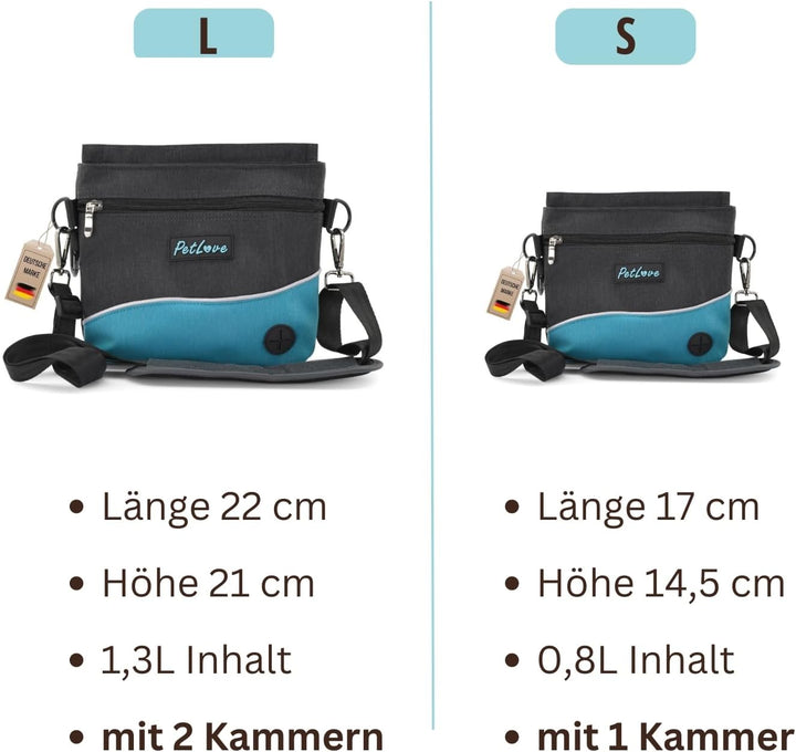 PetLove Leckerlibeutel für Hunde • Futterbeutel mit Magnetverschluss • Inklusive Kotbeutelspender &