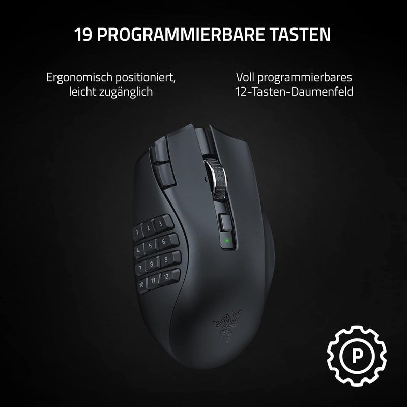 Razer Naga V2 HyperSpeed - Ergonomische Kabellose MMO Gaming Maus (19 Programmierbaren Tasten, Hyper