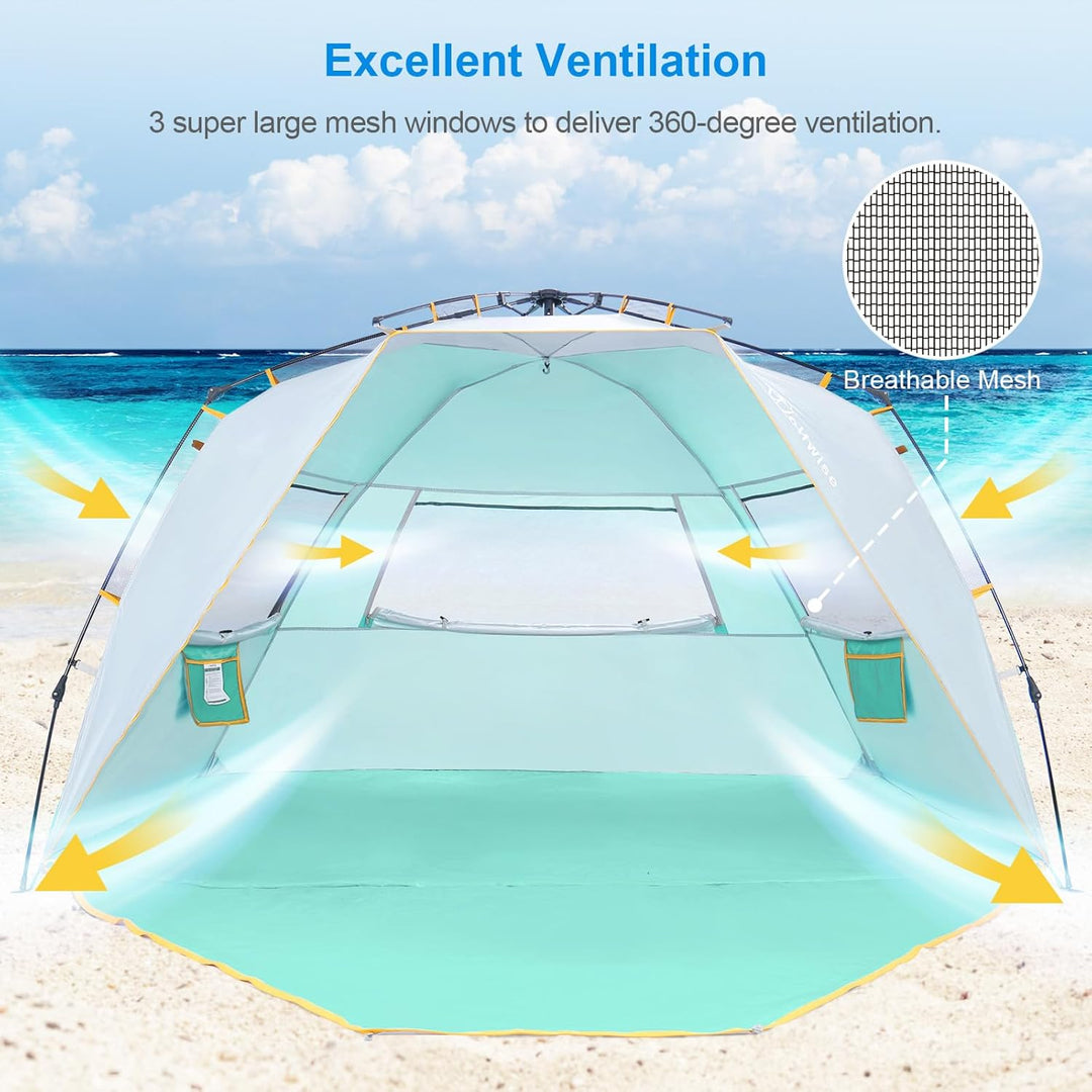 Wolfwise Strandmuschel mit Schnellaufbau für 6-7 Personen – UV-Schutz 50+, Wasserabweisend, Privater
