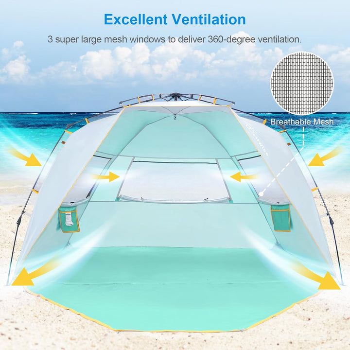 Wolfwise Strandmuschel mit Schnellaufbau für 6-7 Personen – UV-Schutz 50+, Wasserabweisend, Privater