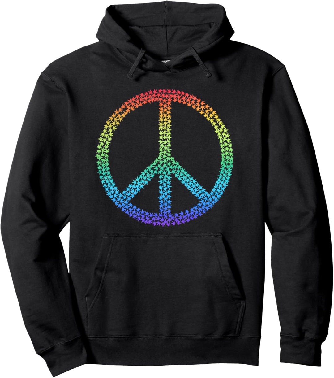 420 Peace Sign Weed Leaf Montage Rainbow Weed Marijuana 420 Pullover Hoodie
