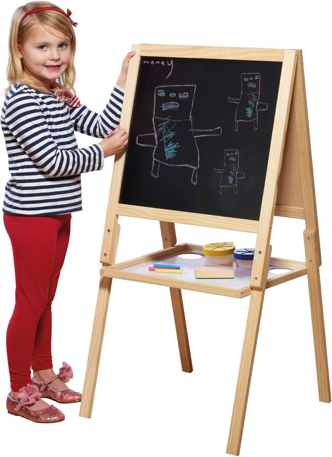Casdon Wooden Easel, Double-Sided Easel for Children Aged 3+, 2-In-1 Blackboard and Whiteboard for Y