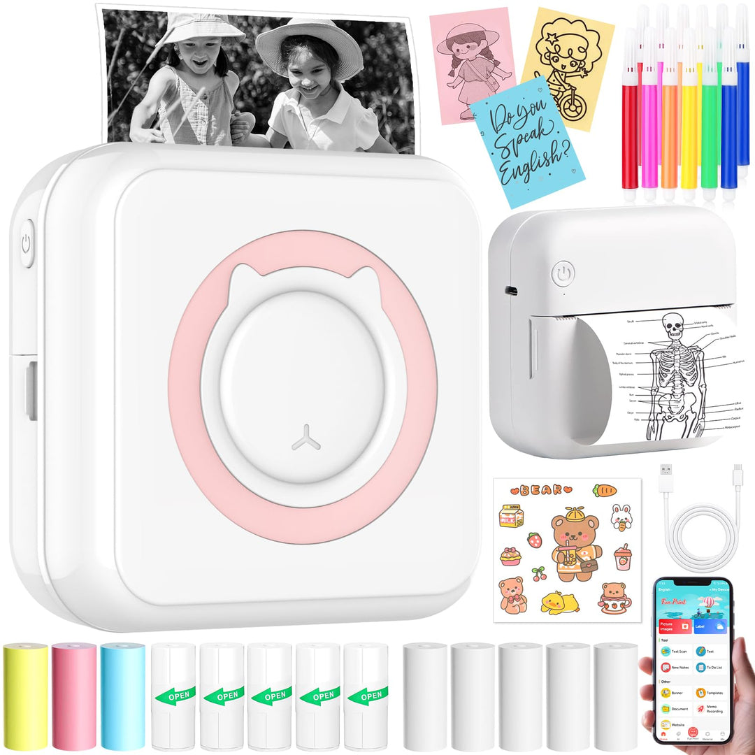 Mini Drucker, Wireless Fotodrucker Thermodrucker, Tragbarer Mini Fotodrucker, Smartphone Bluetooth D