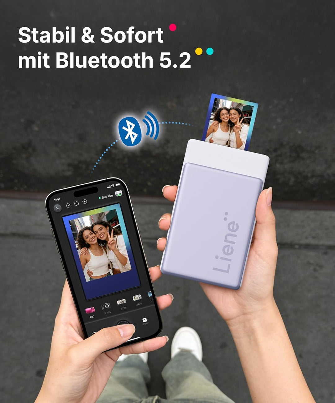 Liene Pearl N200 Pro Tragbarer Mini Fotodrucker mit Farbsublimation – Inkl. 50 selbstklebende Fotos