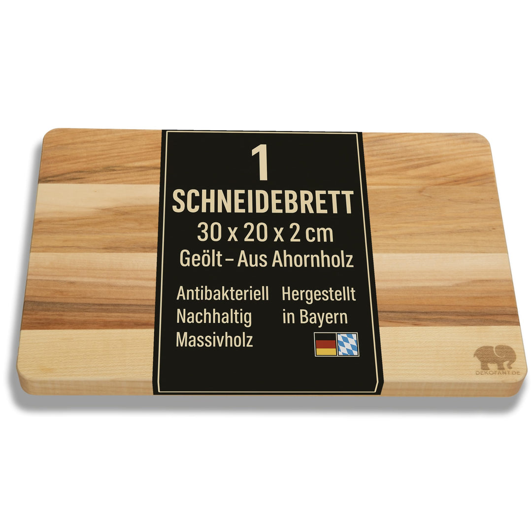 Schneidebrett Holz Ahorn 30 x 20 x 2 cm aus Heimischen Holz praktisches Schneidbrett Holzbrett Frühs