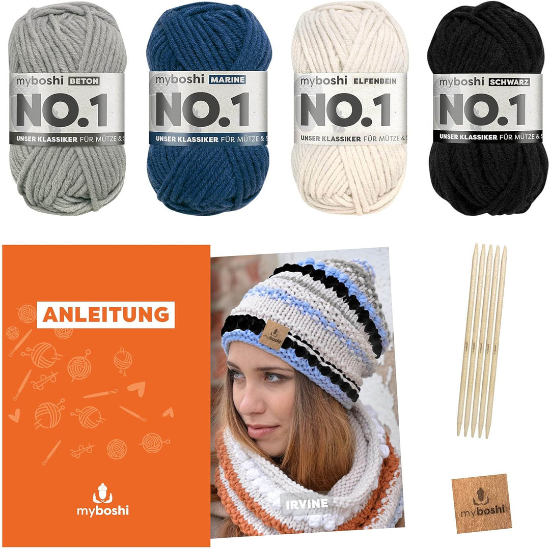 myboshi Strickset Mütze Irvine, Strickpaket für Fortgeschrittene, inkl. No.1 Wolle, Nadel, Anleitung
